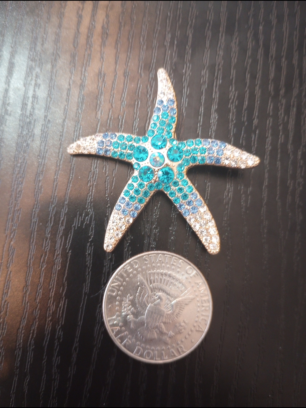 Blue Starfish Rhinestone Brooch Pin - Picture 4 of 5
